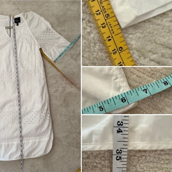 Adrianna Papell White Cotton Eyelet Short Sleeve Shift Dress Size 4 Keyhole Neck - Picture 11 of 14